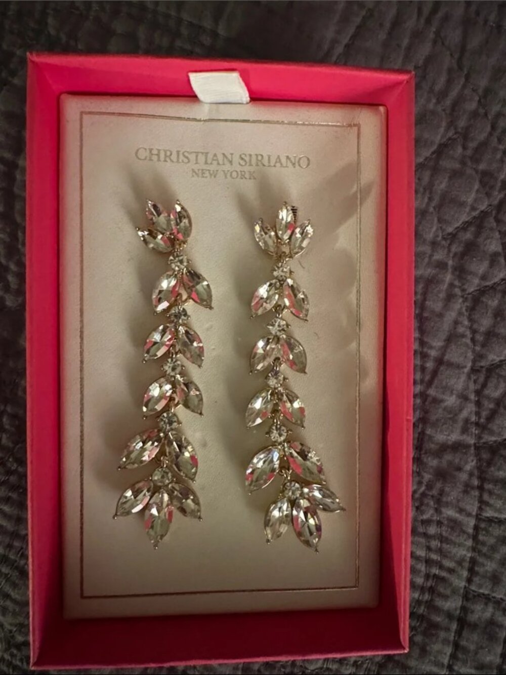 Christian Siriano Clear Crystal Gold-Tone Leaf Drop Earrings